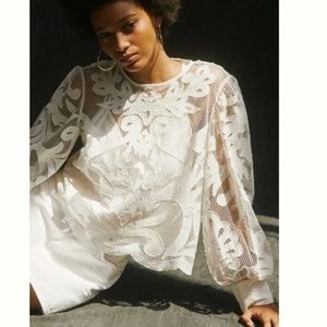 Anthropologie Lace Detail Blouse Size M